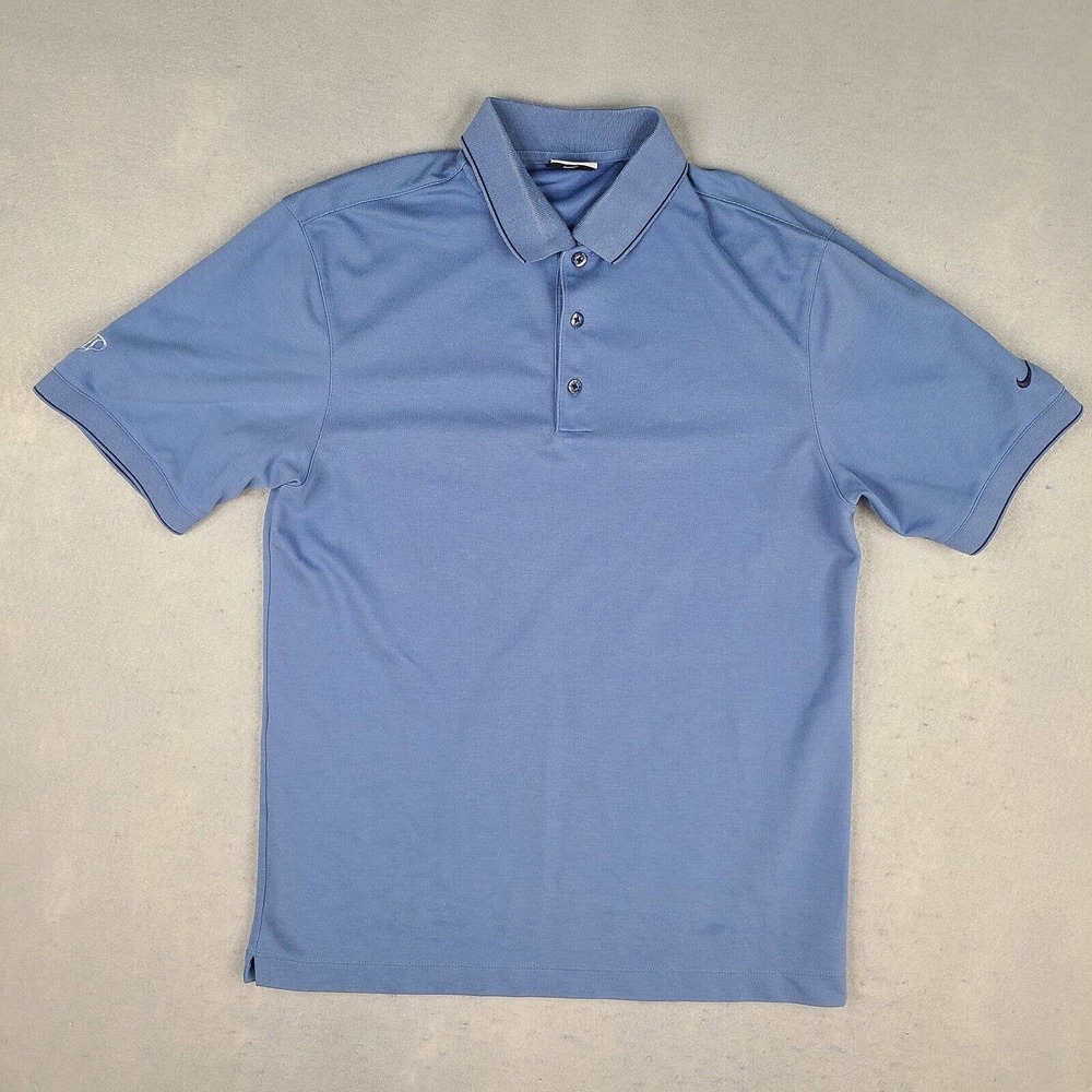 Nike Golf Polo Shirt Men’s‎ Medium Blue Dri-Fit Short Sleeve Logos Embroidered